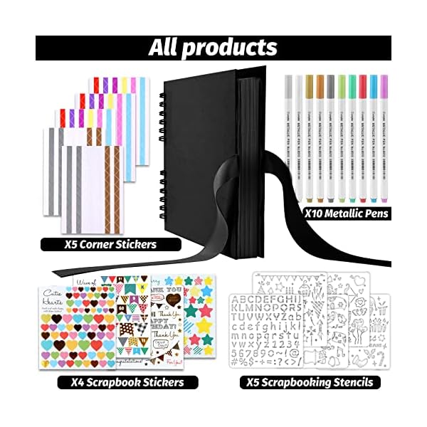 Álbum de recortes Gotideal para manualidades, 80 páginas, álbum de fotos de boda y aniversario, álbum de recortes para familia, accesorios de bricolaje y suministros para álbumes de recortes (negro) - Imagen 3