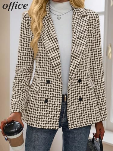 Mina Self 2025 Fall Women's Tweed Blazer Plaid- Houndstooth Fully-Lined Double-Breasted Casual Work Office Pocket Suit Jacket4