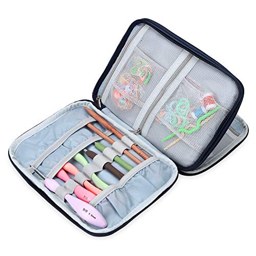Teamoy Crochet Hook Case, Travel Storage Bag for Swing Crochet Hooks, Lighted Hooks, Needles(Up to 8'') and Accessories, Cats Blue(No Accessories Included)