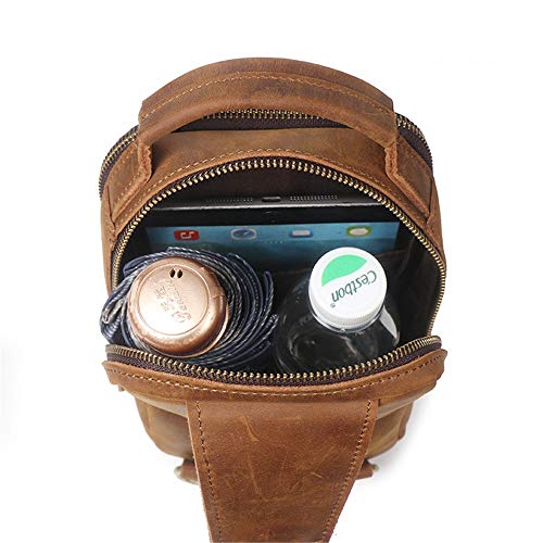 CcacHe Vintage Leather Crossbody Shoulder Bag Satchel Lightweight Casual Chest Pack Outdoor Travel Hiking Cycling Daypacks Crossbody Backpack for Hiking Camping Cycling (Color : Vintage Brown, Size4