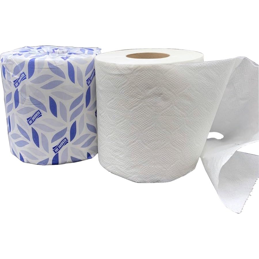 Image of Genuine Joe Embossed Bath Tissue, 2-Ply, Septic Safe, Individually Wrapped, 4 inch x 3.75 inch, 400 Sheets /Roll, 24 Count