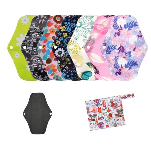 Image of Reusable Waterproof Sanitary Napkin Set,Overnight Reusable Washable Menstrual Pads,8pcs /Set,Pack of 7+1 Storage Bag