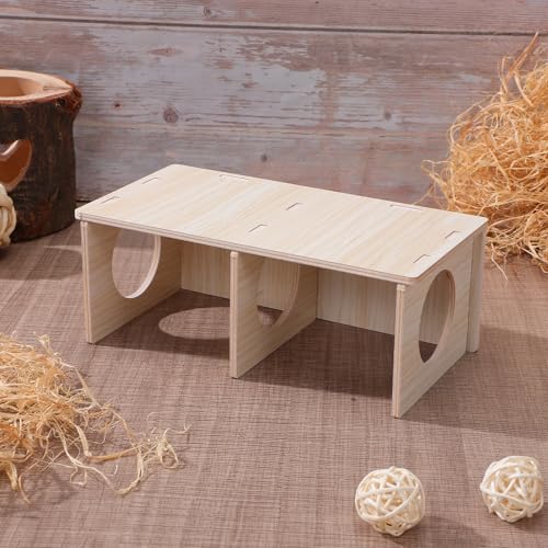 Casa de madera para hámster y pequeños roedores con dos cámaras de descanso 6
