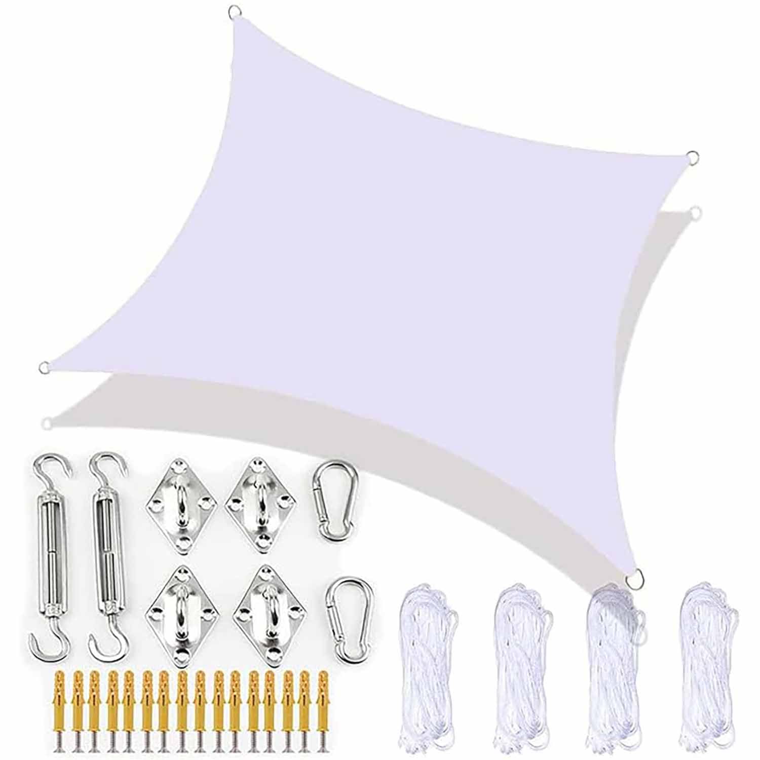 Ffsaacol Shade Sail Hardware Kit, Sun Sail Shades Rectangle Waterproof, UV Block Outdoor Sunshade, for Outdoor Patio Lawn Garden Backyard Carport 12, 16x16ft/5x5m