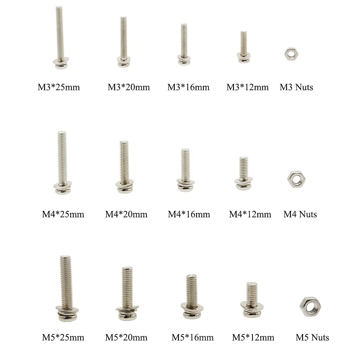 360 Pieces M3 M4 M5 Phillips Pan Head Screws Bolt Nut Lock Flat Washers Machine Screws Assortment Kit
