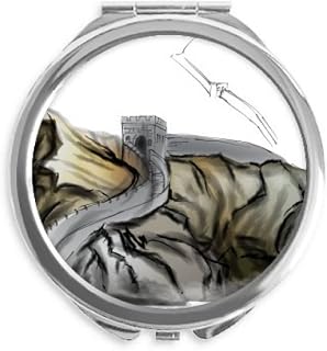 China Chinese The Great Wall Pattern Hand Compact Mirror Round Portable Pocket Glass