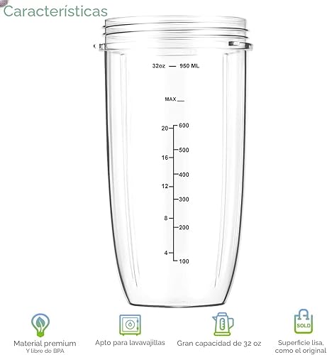 Miniatura 3 de Nutribullet - Juego de 7 tazas de licuadora y cuchilla de repuesto de 32 onzas con 1 tapa abatible para llevar y 1 anillo de tapa y cuchilla