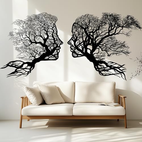 VePret Large Abstract Tree of Life Wall Decals Peel and Stick, Man Woman Face Wall Stickers, Removable Vinyl Home Decor Art Wallpaper for Bedroom Living Room Classroom Office