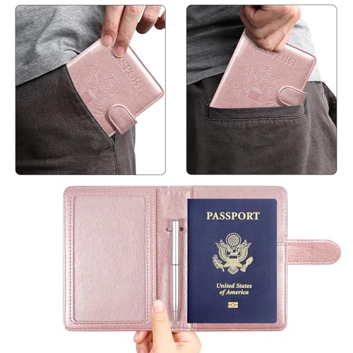 ACdream Passport and Vaccine Card Holder Combo, Cover Case with CDC Vaccination Card Slot, Leather Travel Documents Organizer Protector, with RFID Blocking, for Women and Men, Rose Gold4