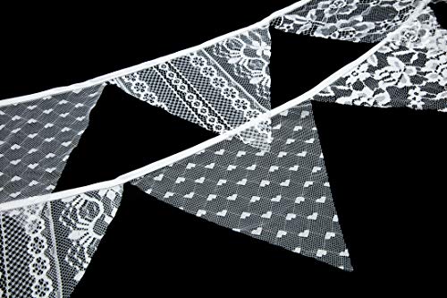 Image of LOVENJOY White Floral Lace Pennant Banner, Fabric Triangle Lace Bunting Flag Garland - 10.8 Feet (Pack of 3)