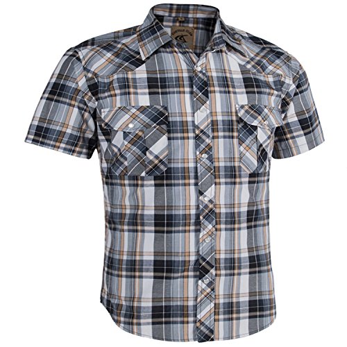 Coevals Club Men's Casual Plaid Pearl Button Snap Front Short Sleeve Shirt Regular Fit (White/Yellow #2, 3XL)