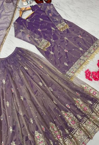 Image of Plazzo Top For Women's And Girls For Style Premium Twil Gold Net Fabric With Embroidery 5 mm Sequence Work wedding bollywood party girls wear Arohi-153