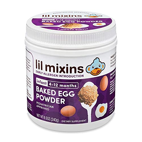 Lil Mixins Early Allergen Introduction Powder, Baked Egg | Baby Stage 1-3, For Infants & Babies 4-12 Mo., Support Healthy Food Tolerance | 8.5 Oz Jar, 4 Month Supply