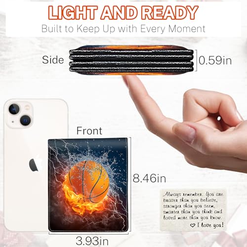 Image of Boys Wallet for Kids, Teen Boy Basketball Wallets 9-12 8-10 8-12, Cool Novelty Leather Bifold Rfid Blocking Purse Coin Pocket Zipper Id Window for Children Male Youth Guys Birthday Gifts