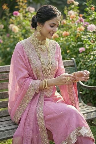 Image of JIYA'S Collection Women Eid Special Fendy Silk Embroidered Kurta Palazzo Set with Dupatta