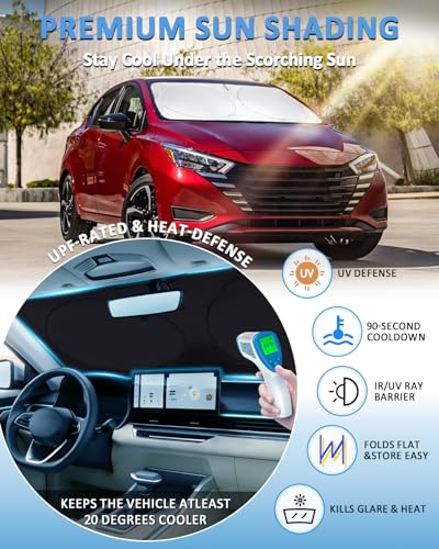 Image of Sun Shade for Nissan Versa 2020 2021-2025 2026 Windshield Sunshade | Custom Fit for Versa Accessories Foldable Front Window Cover UV Bloker Sun Visor Protector