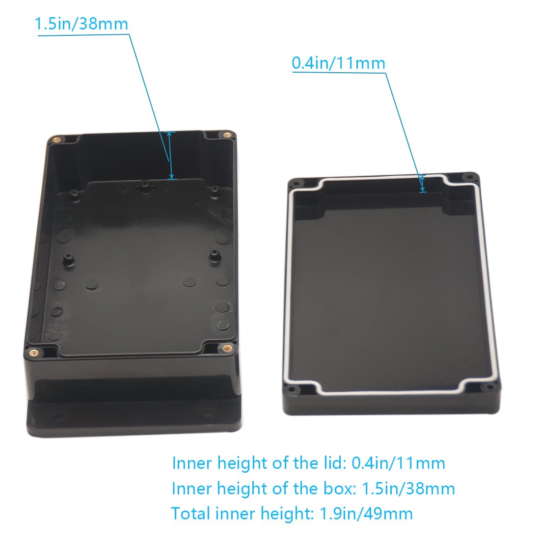 Zulkit Caja de conexiones de plástico ABS a prueba de polvo, impermeable, IP65, cajas eléctricas universales para proyectos con oreja fija, color negro, 200 x 120 x 56 mm (paquete de 2)