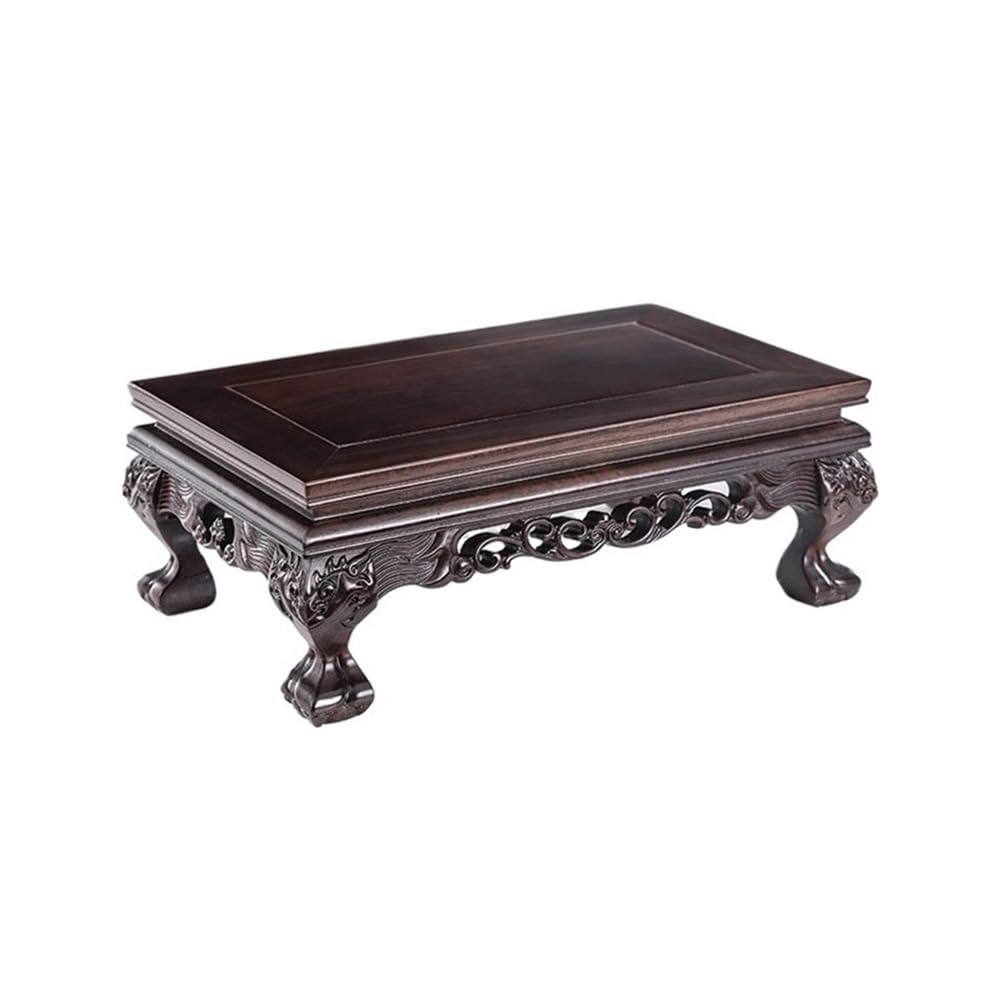 birene Vase Stand Rectangular Plant Stool Display Base, Vase Teapot Bonsai Ebony Carving Holder(L)