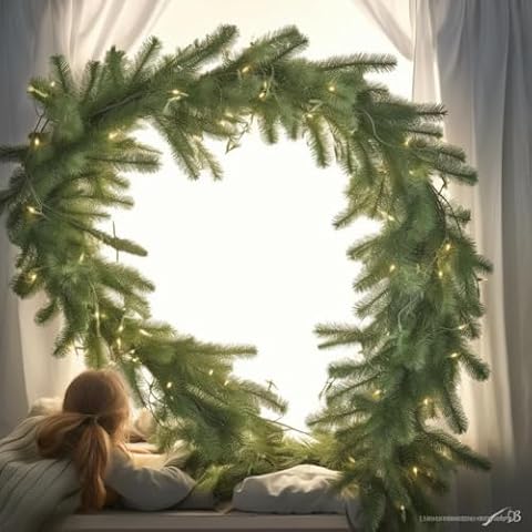 Christmas Garland Green Pine Artificial Pine Garland Christmas Collection 79 inch Long for Christmas Xmas Holiday Season Mantel Fireplace Table Runner Centerpiece (Green Pine Garland 79 inch) Cover