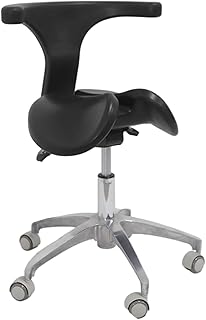 Saddle Stool Rolling Saddle Stool Split Seat Black, Ergonomic Swivel Saddle Chair with Backrest, Hydraulic Lift Stool for Dental, Hospital, Home Office Desk