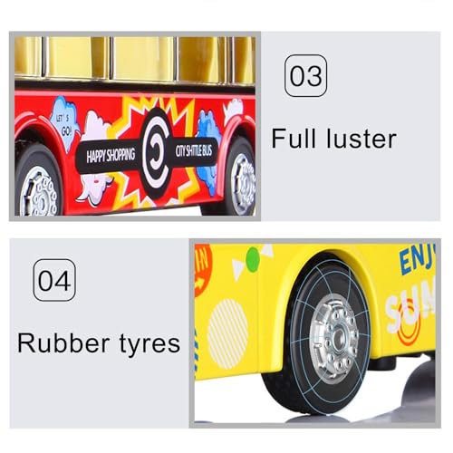Image of Long Double Decker Bus Diecast Alloy Metal Long Bus Open Door Light & Music Model Pull Back Buses Toys for Boy Kids
