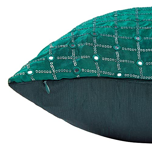 Image of Forest Green Cushion Covers 20x20 inches Set of 2, Embroidered Pillow Covers, Designer Pillowcases, Sofa Cushion Cover