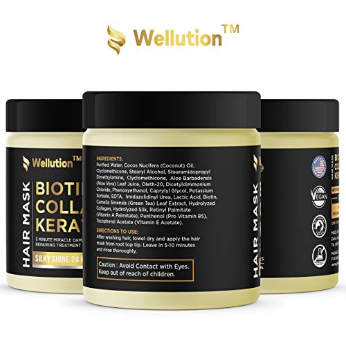 Biotin Collagen Keratin Treatment - Made In Usa - Natural Keratin Treatment For Dry & Damaged Hair - Hair Mask With Collagen Hair Vitamin Complex For Best Hair Repair & Nourishment - 8 Oz #TOP1
