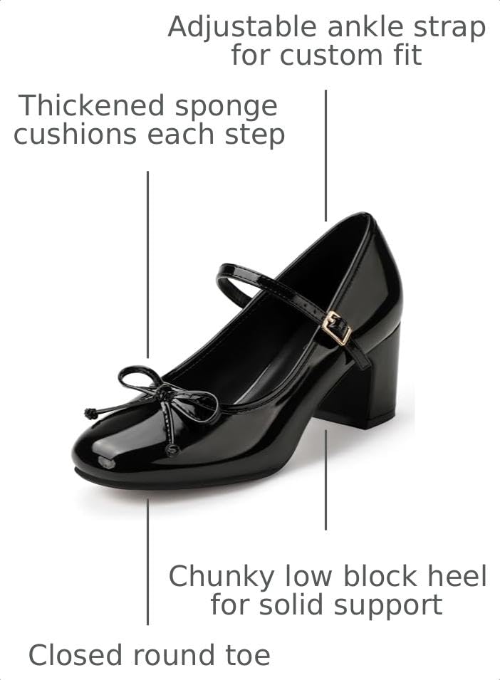 Image of IDIFU IN2 Mary Janes for Women Closed Toe Block Heels Cute Bow Dress Shoes