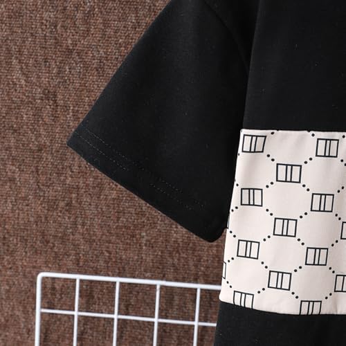 Image of Ayzozuy Boy Clothes Colorblock Top + Drawstring Waist Shorts 2 Pieces Kid Summer Outfits Set