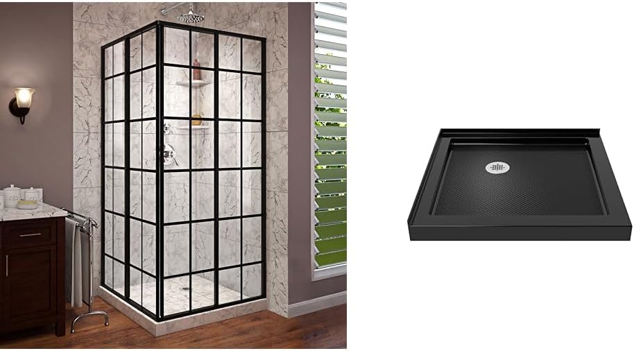 DreamLine French Corner 34 1/2 in. Sliding Shower Enclosure and SlimLine 36 in. Corner Shower Base Bundle
