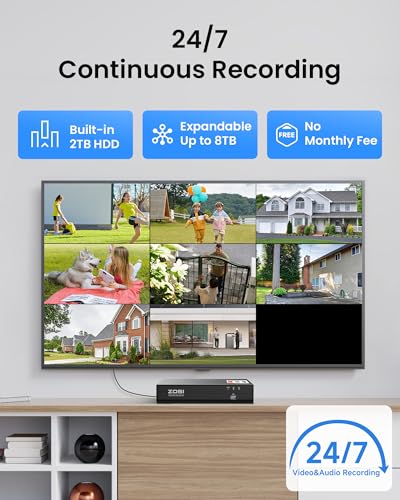 Image of ZOSI 4K PoE Security Camera System, 4pcs 8MP Indoor Outdoor Metal Cameras with Audio, Smart Person Vehicle Detection, People Counting, Night Vision, 8CH CCTV NVR with 2TB HDD for Home 24 /7 Recording