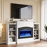 oneinmil Electric Fireplace with 67' Mantel, Fireplace TV Stand with Storage Shelves, 23'' Multifunctional Fire Places Insert Heater, Remote Control, for Living Room or Bedroom, White