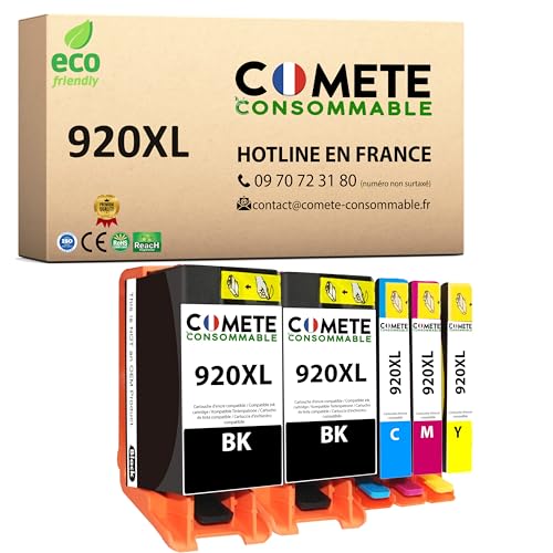 COMETE, marca francesa 920XL   5 cartuchos de tinta compatibles con HP 920 XL   para impresora HP OfficeJet 6500A 6500 7500 6000 7500A 7000 (2 negro y 3 color)