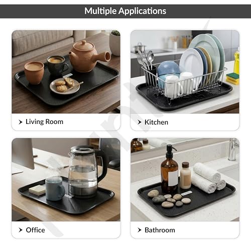Image of Plantex Dish Drainer Tray Only /Rectangular Water Drain Tray for Kitchen Basket /Plastic Drip Tray Water Collector for Utensils Basket - Pack of 1 (Black, 45 x 35 x 3 cm)