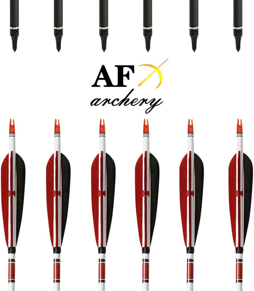 AF Archery 31.5Inch Mix Carbon Arrow, Spine 500 Practice Hunting Arrows, Turkey Feather Arrows for Compound & Recurve & Traditional Bow with Removable Tips Adjustable Nocks 6/12pcs