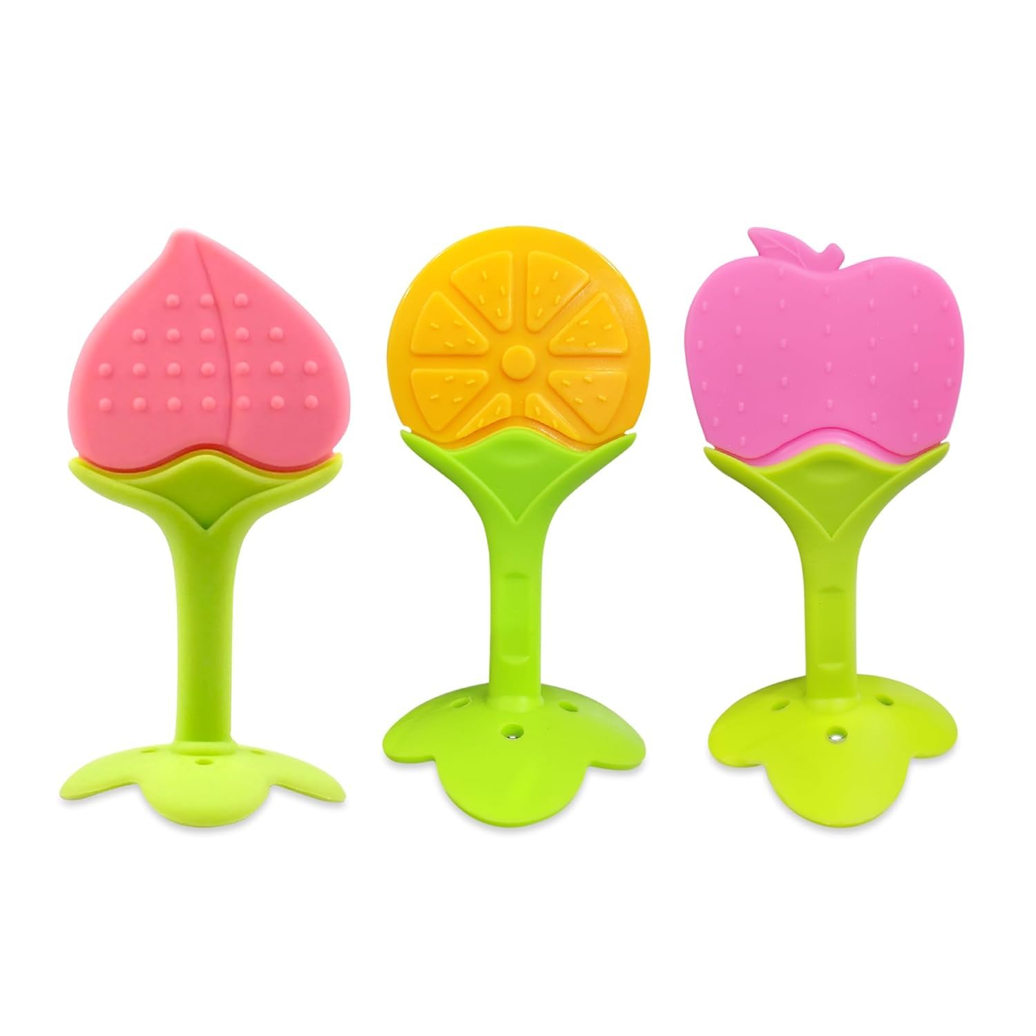 Silicone Baby Teething Fruit Shape Toy for 0-12 Months | BPA-Free Soothing Teether | Soft & Safe Gum Relief Toy for Babies (Pack of - 3)