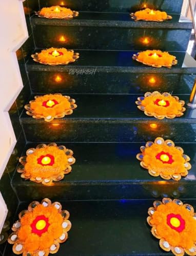 Image of Divyakosh Rangoli Mats with Tealight /Diya Stair for Home Decoration, Set of 10, Home Decorative Diyas,Diwali Gift Lamps, Candles Decor, Homee Decoration, Diwali Decora Items for Decor