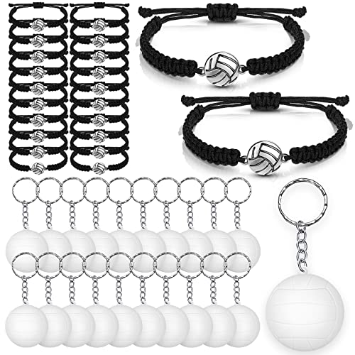 40 Pcs Volleyball Keychain Bracelets Sets Volleyball Party Favors Gift For Girls Volleyball Charm Braided Rope Bracelet For Teens Women Men Party Supplies Sports Team Players #TOP13