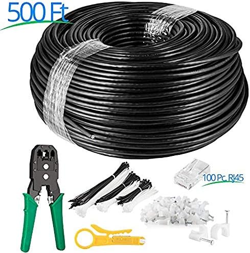 Maximm Cat5e UV Outdoor Cable (500ft โ Black) Zero Lag Pure Copper, Waterproof Ethernet Cable Suitable for Direct Burial Installations.