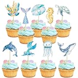 Gyufise 36 adornos para cupcakes de sirena bajo las tortugas marinas,