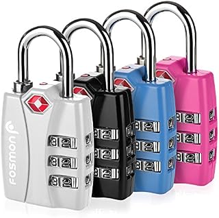 Fosmon TSA Approved Luggage Locks, (4 Pack) Open Alert Indicator 3 Digit Combination Padlock Codes with Alloy Body for Travel Bag, Suit Case, Lockers, Gym, Bike Locks - Black, Blue, Pink, and Silver