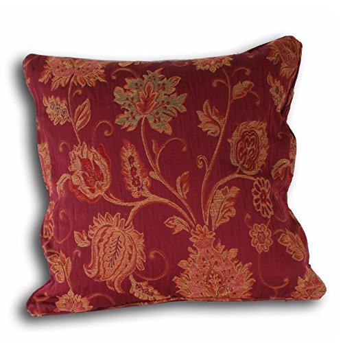 Riva Paoletti Zurich Cojín-Rojo Borgoña-Decorativo Floral Jacquard Diseño-Hilo Bordes-Reversible-100% Poliéster-45 X 45Cm (18 X 18 Pulgadas) -Diseñado En El Reino Unido, poliéster, 45x45cm