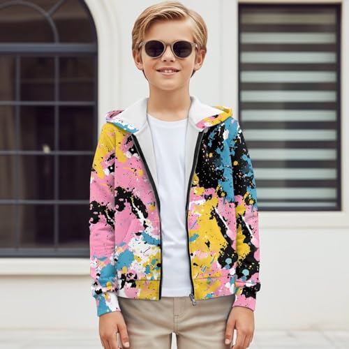 Kids Zip-Up Hoodie, Soft Athletic Sweatshirt Fashion Cozy Winter Jacket with Kangaroo Pocket for Boys Girls S ~ XL4