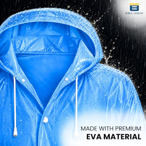 Image of Reusable EVA Hooded Raincoat| Transparent Waterproof Rain Wear for Men & Women | Elastic Full Sleeves | Front Button Design | Knee Length Free size
