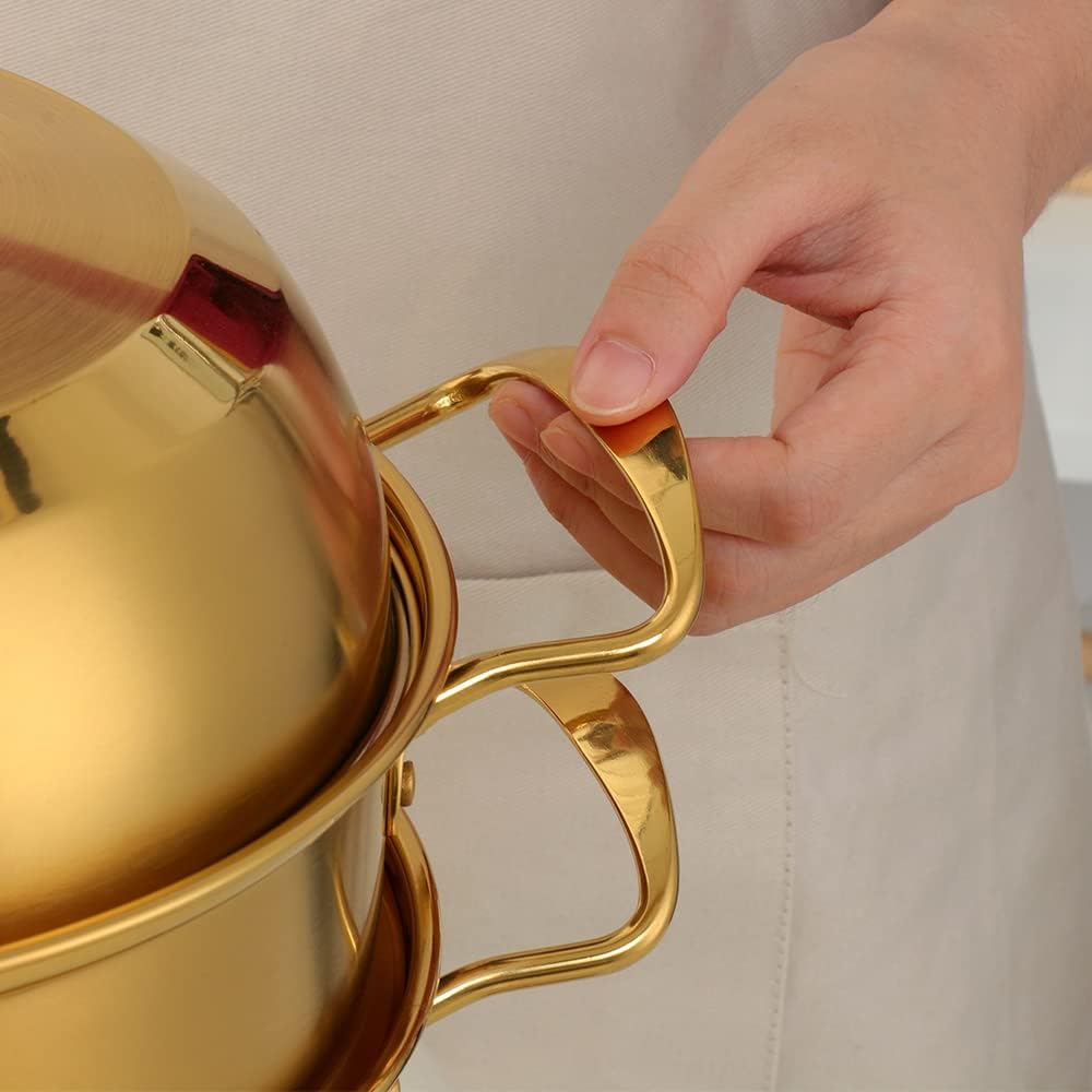 Stainless Steel Steamer Pot，Kitchen Steamer Cookware with Lids Double Boiler，with Steamer Insert and Steamer Rack Steaming Pot，Sauce Pot，Stock Pot, Dishwasher Safe (Gold)