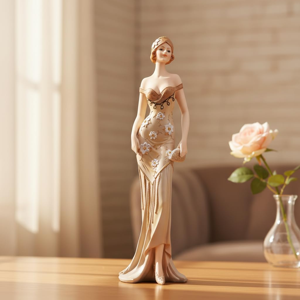 Comfy Hour 13" Art Deco Lady Figurine, Elegant Woman Statue Holding Wallet Clutch, Roaring 20s Victorian Style Home Office Desktop Decor Accent, Polyresin Artisan Crafted Sculpture, 1 Unit