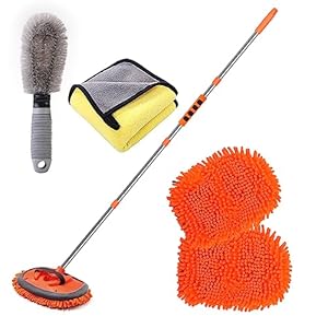 ANUINIT Car Wash Brush with Long Handle 62/ Microfiber Kit, Soft Mop Mitt Scratch-Free Washing Kit Cleaning Supplies for Truck RV Boat SUV Pickup Bus Qrange-02