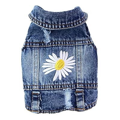 TENGZHI Dog Jean Jacket Puppy Denim T-Shirt Machine Washable Dog Clothes for Small Medium Dogs Pets and Cats (Blue A, Medium-Chest 35cm/13.7“,Length 25cm/9.8")