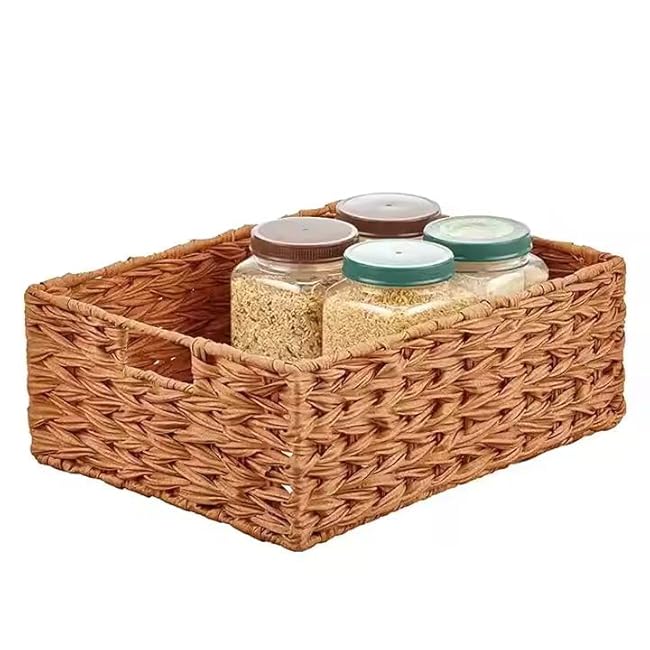 Decorative Wicker Baskets with Handles, 6 Pack Wicker Storage Baskets for shelves 13x12x6 Inch, Woven Basket Organizer for Bathroom, Closet, Pantry & Seagrass Baskets for Organizing