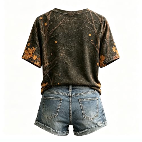 GAHIEDIM Witch Shirts,Witch Shirts For Women Pumpkin Print V Neck Tops Casual Fall Sweatshirt For Themed Party Coffee 01 Large - image 4